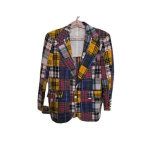 Vintage CHAPS DIVISION OF POLO MADRAS PATCHWORK BLAZER -PLEASE READ